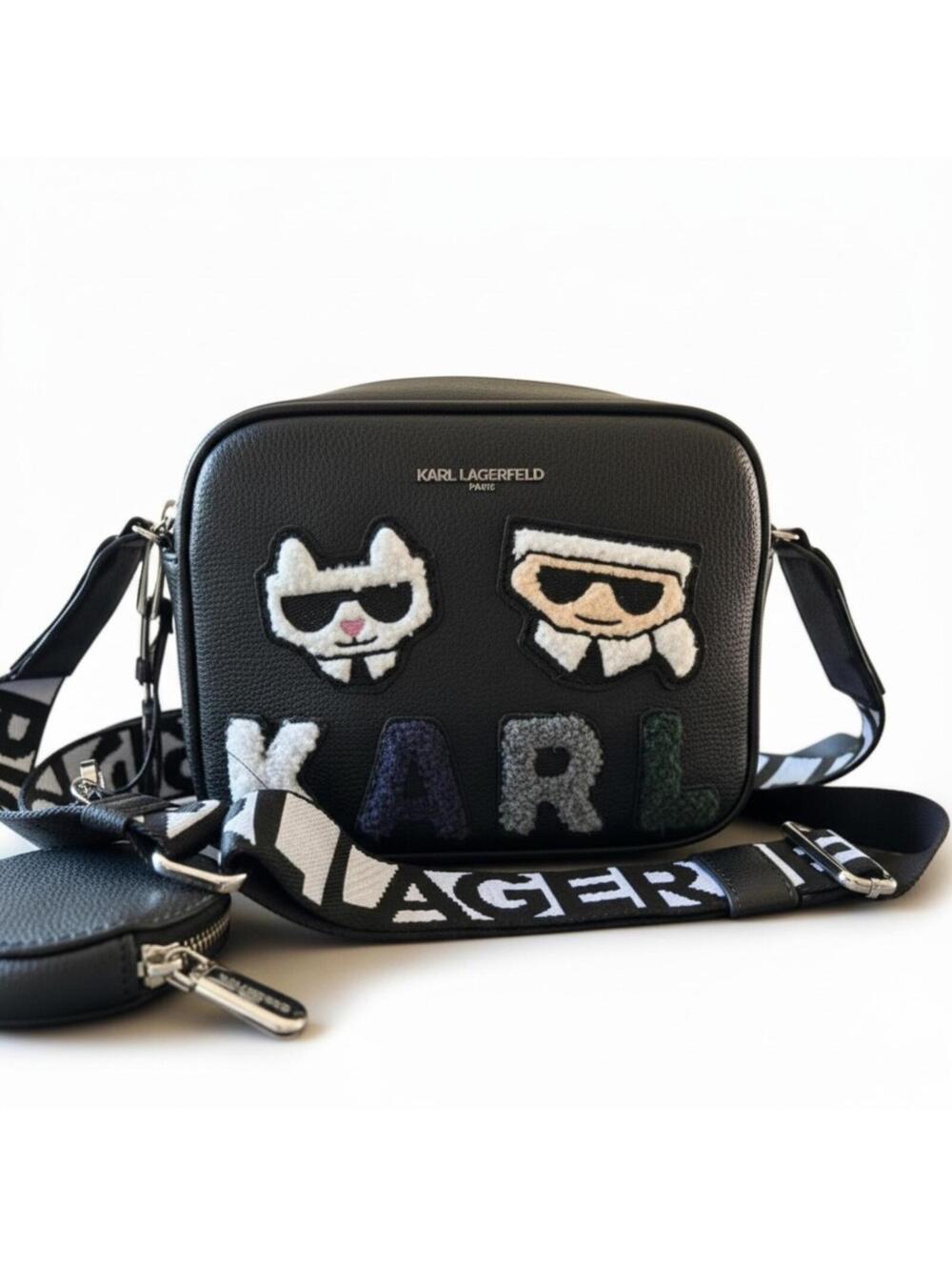 Karl Lagerfeld Paris Maybelle Crossbody Bag Black Cat Choupette Pouch Handbag